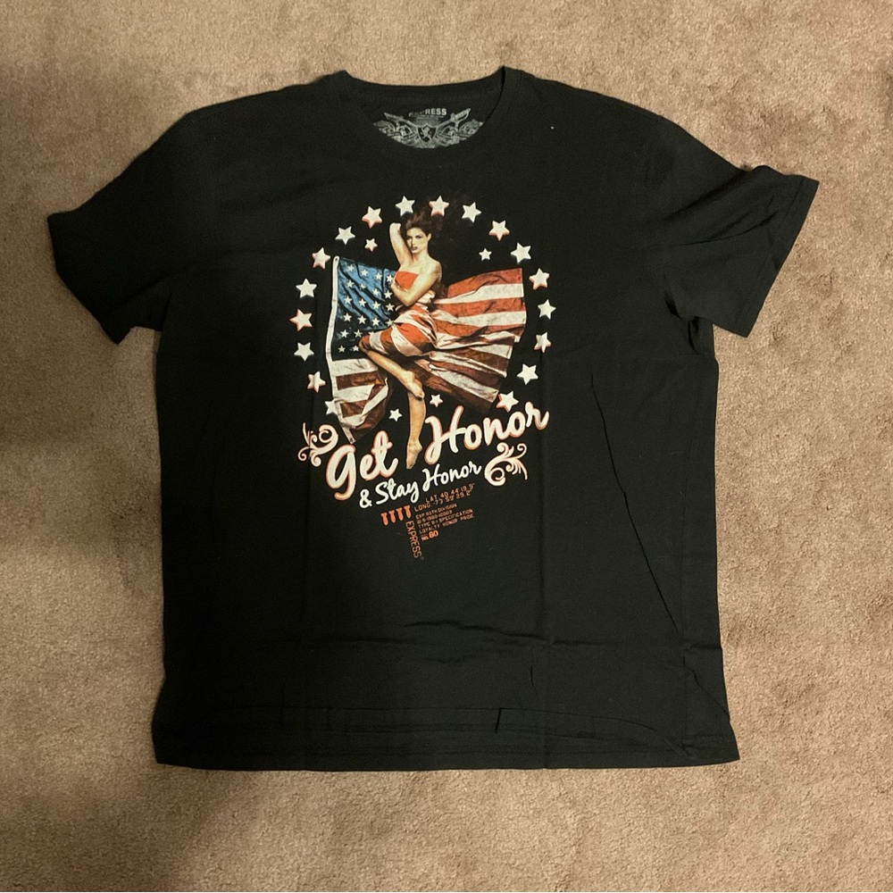 Express Black Graphic Short Sleeve Tee with American Flag Pinup